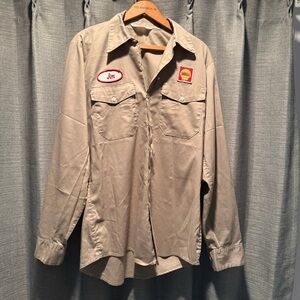 (15/ 15.5 / M) Vintage Shell Employee Unitog Work Shirt Button Down